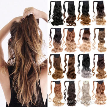 Wholesale Cheap price Wrap Around Long Straight Ombre Pony Tail Hair Extension Synthetic Fiber